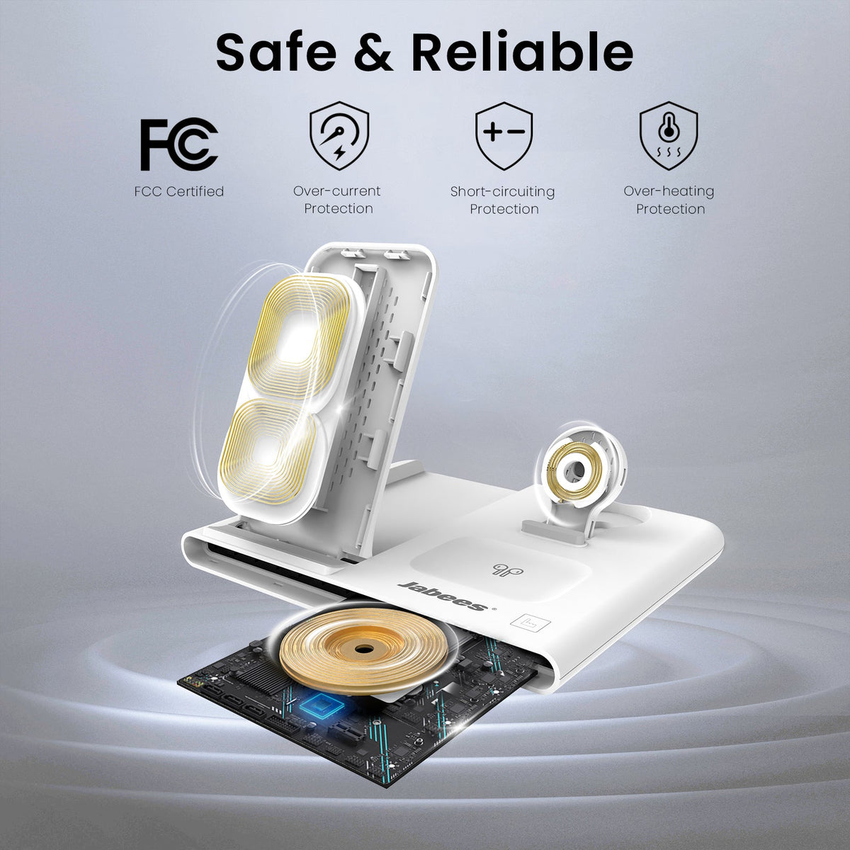 PowerGlow - Jabees PowerGlow 4-In-1 Foldable Wireless Charging Station with LED Night Light