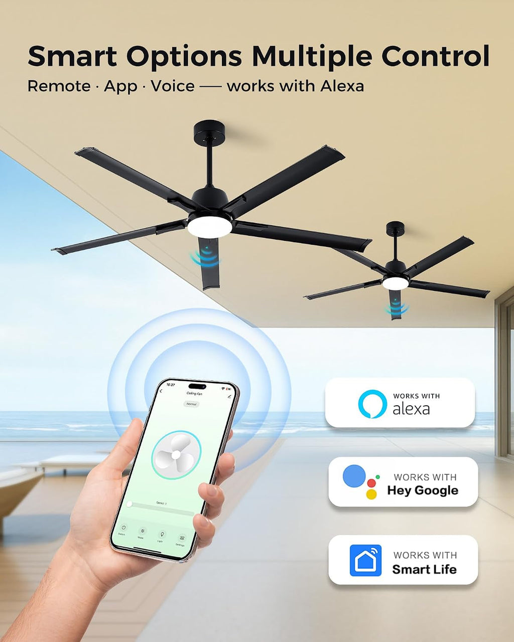 Smart Outdoor Ceiling Fan With Silent Brushless Motor