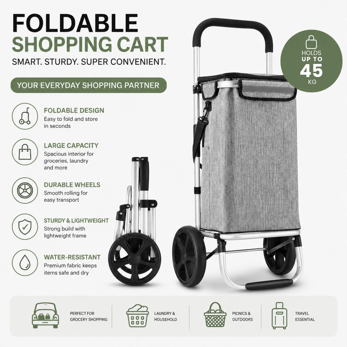 Foldable Shopping Trolley Lightweight Aluminium Cart