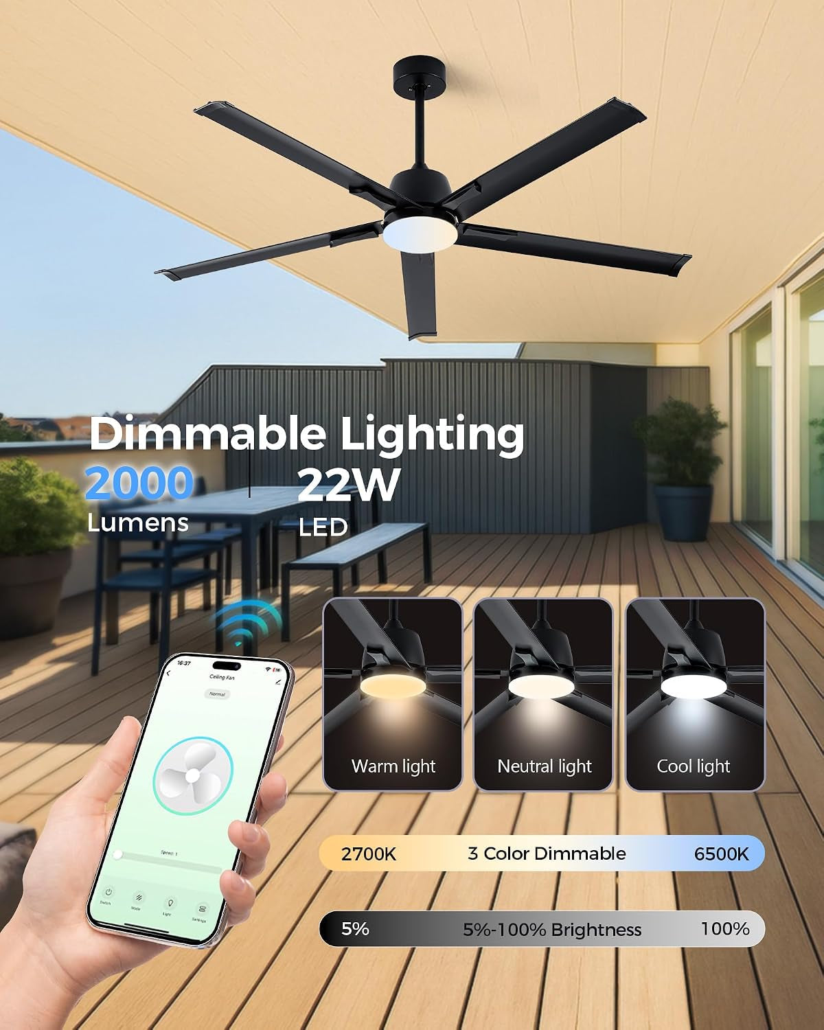 Smart Outdoor Ceiling Fan With Silent Brushless Motor