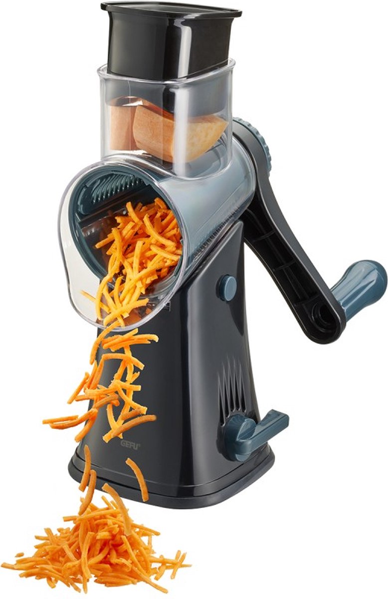 Gefu click drum grater – 5 interchangeable drums – vegetable, cheese and nut grater – non-slip suction cup
