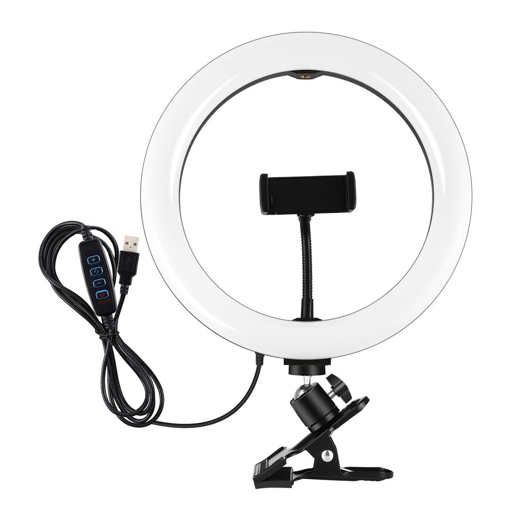 NNEIDS 10.2 Ring Light With Monitor Clip & Usb 3 Modes Dual Colour Temperature Dimmable Curved Diffuse Vlogging Selfie Beauty Photography Video Lights Phone Clamp - Black