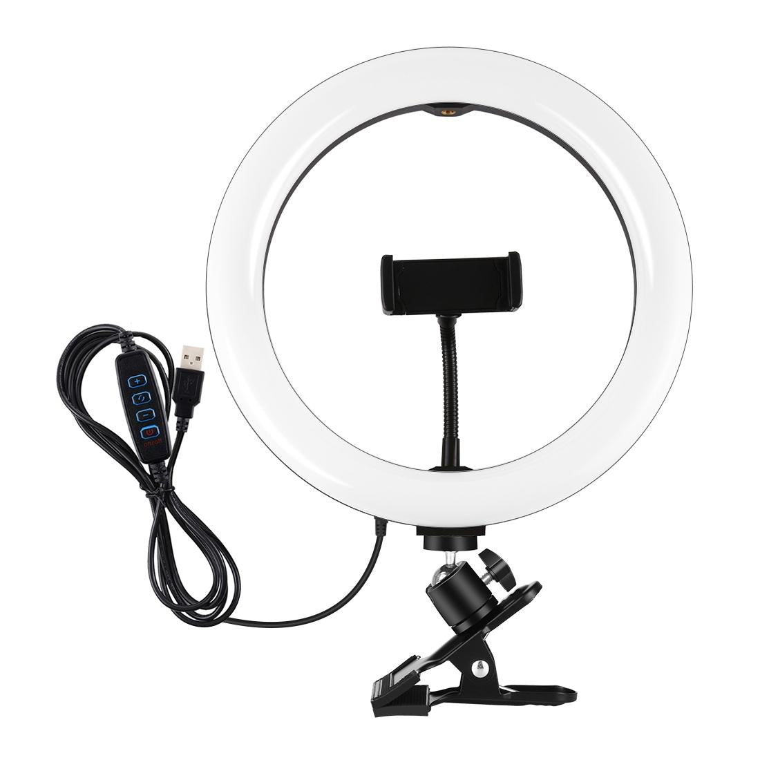 NNEIDS 10.2 Ring Light With Monitor Clip & Usb 3 Modes Dual Colour Temperature Dimmable Curved Diffuse Vlogging Selfie Beauty Photography Video Lights Phone Clamp - Black