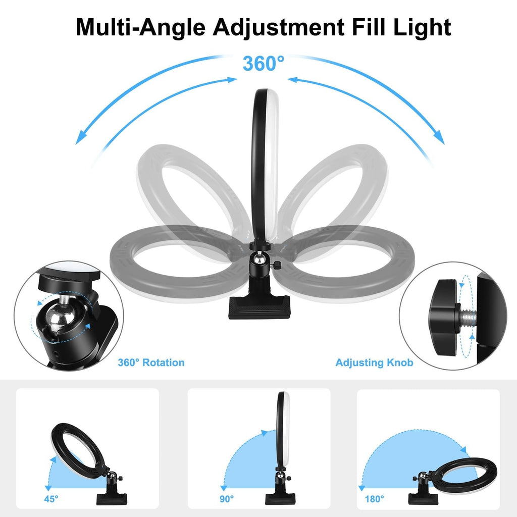 NNEIDS 10.2 Ring Light With Monitor Clip & Usb 3 Modes Dual Colour Temperature Dimmable Curved Diffuse Vlogging Selfie Beauty Photography Video Lights Phone Clamp - Black