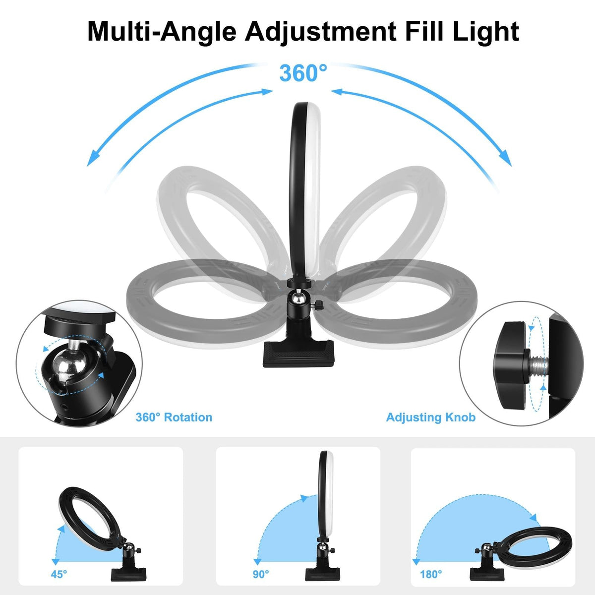 NNEIDS 10.2 Ring Light With Monitor Clip & Usb 3 Modes Dual Colour Temperature Dimmable Curved Diffuse Vlogging Selfie Beauty Photography Video Lights Phone Clamp - Black