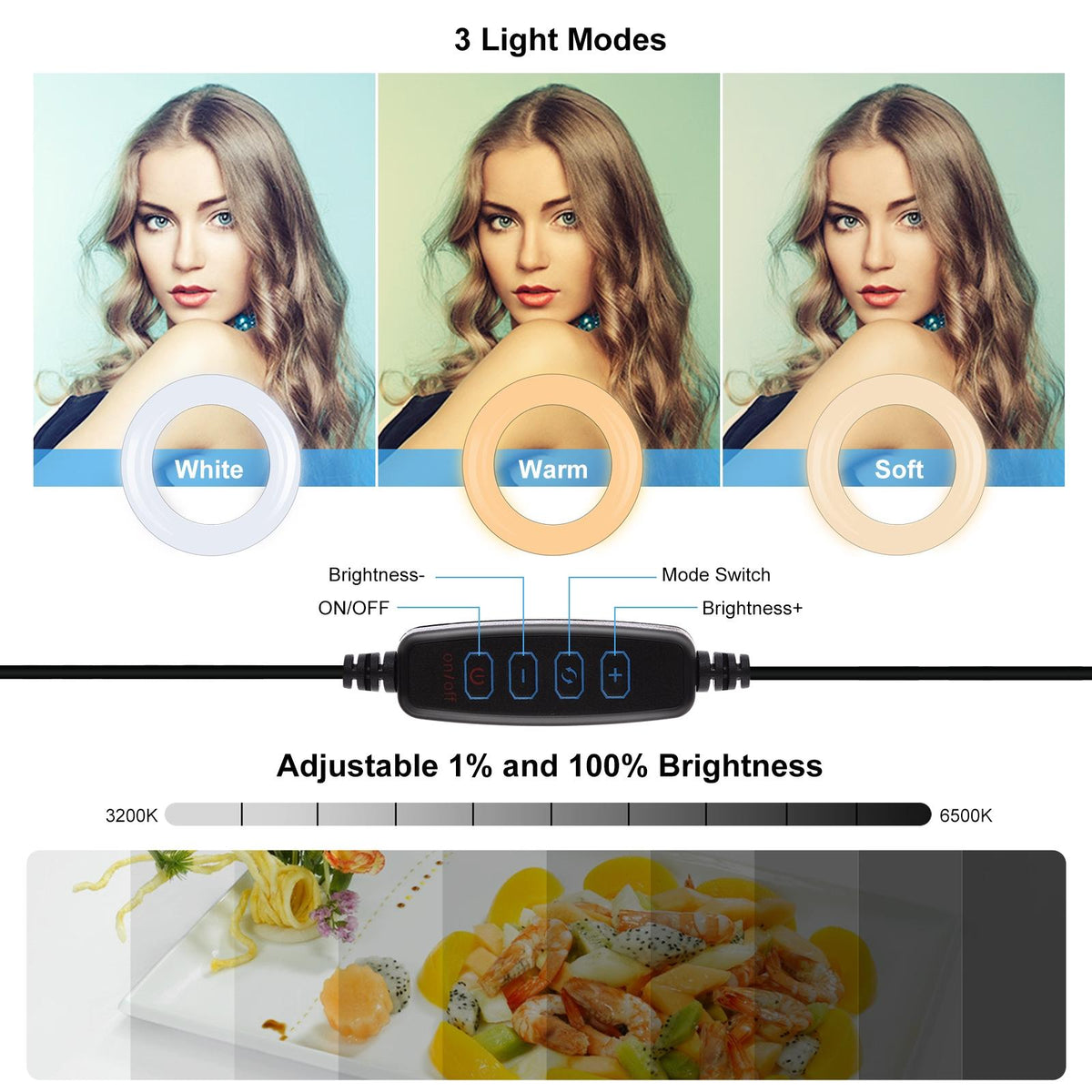NNEIDS 10.2 Ring Light With Monitor Clip & Usb 3 Modes Dual Colour Temperature Dimmable Curved Diffuse Vlogging Selfie Beauty Photography Video Lights Phone Clamp - Black