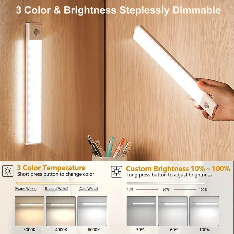 Premium Silvery 50cm LED Motion Sensor Cabinet Light - Wireless Rechargeable Closet Lighting