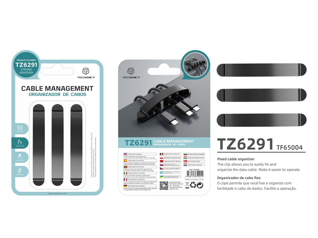 Suporte para cabos Techancy, TZ6291, embalagem com 3 unidades, prático para abrir e fechar para guardar cabos, preto