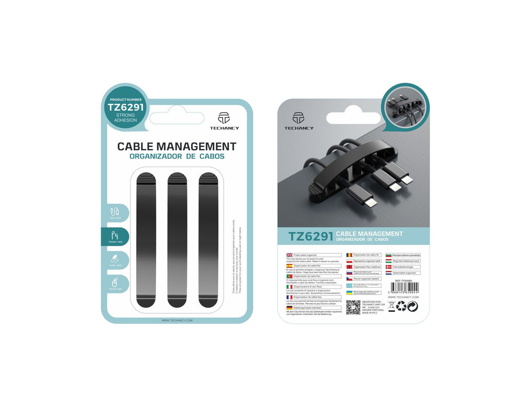 Suporte para cabos Techancy, TZ6291, embalagem com 3 unidades, prático para abrir e fechar para guardar cabos, preto