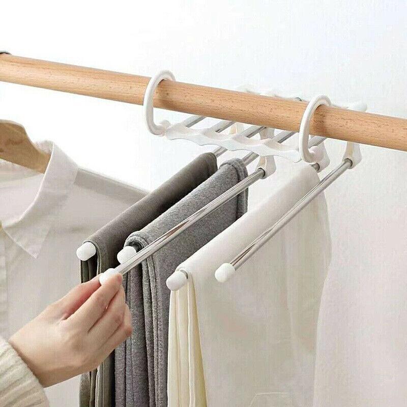 5 In1 Multi-Functional Pants Rack Stainless-Steel Wardrobe Magic Clothes Hanger